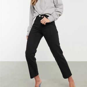 ASOS DESIGN High rise stretch 'slim' straight leg jeans in black